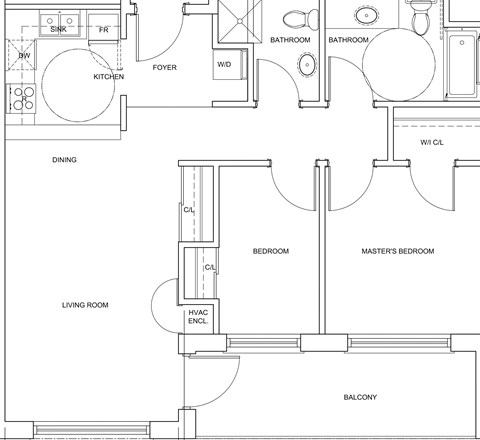Floor plan for 2 beds, 2 baths, 898 sqft
